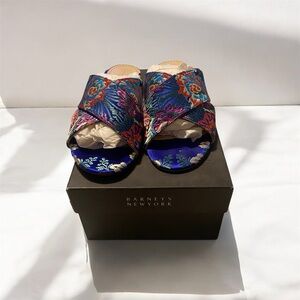 Barneys New York Women's Embroidered Mules - Blue and Orange